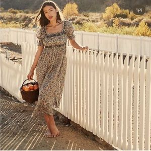 Doen Floral Midi Dress - Blue and Yellow